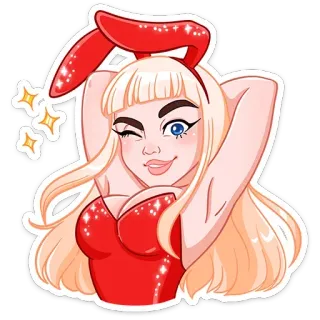 😉 coelho, mulher, vermelho, loira, desenho animado, brilhos whatsapp sticker