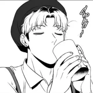 🖤 uomo, bere, caffè, manga, ritratto telegram sticker
