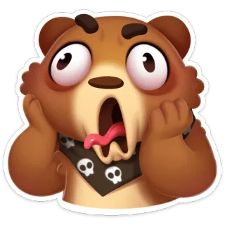 😱 мультик, медведь, череп, язык, бандана, в шоке, милый, наклейка whatsapp sticker