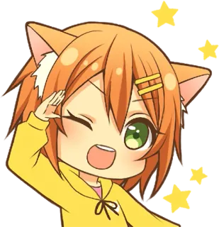 😉 Anime Mädchen, Katzenohren, Cartoon, Kawaii, Chibi, Niedlich, Fanart whatsapp sticker