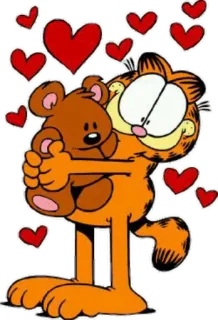 😍 Garfield Garfield, gato, desenho animado, amor, corações, ursinho de pelúcia telegram sticker