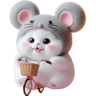 😛 น่ารัก, สัตว์, แมว, หนู, จักรยาน, คาวาอิ whatsapp sticker