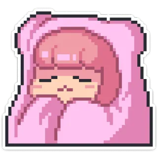 ☺️ Pixel art, Carino, Ragazza, Rosa, Felpa con cappuccio, Kawaii, Chibi, Cartone animato telegram sticker