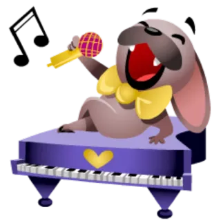 🎵 cachorro, piano, canto, microfone, música, desenho animado telegram sticker