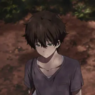 🐉 アニメ 男の子, アニメ キャラクター, 茶髪, Vネックシャツ telegram sticker