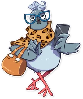 🚶 paloma, pájaro, gafas, bufanda, bolso, animal, dibujos animados telegram sticker