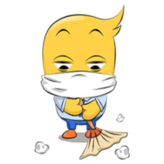 😶 dibujo animado, personaje, limpieza, máscara, escoba, conserje whatsapp sticker