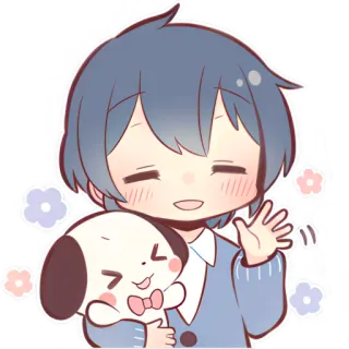 ✋ 애니메이션, 귀여운, 소년, 개, 카와이 telegram sticker