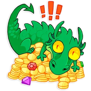 😖 dragão, moedas, tesouro, fantasia, desenho animado, adesivo telegram sticker