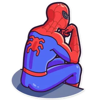 🤔 Spider-Man Spider-Man, Marvel, Superheld, Comic, denkend, sitzend whatsapp sticker