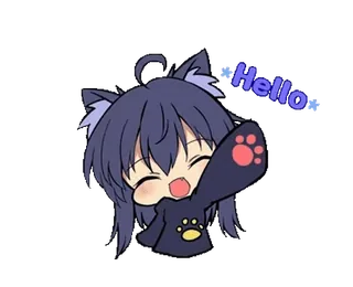 🐾 Hello Anime, Chica gato, Hola, Saludando, Lindo, Dibujos animados, Kawaii telegram sticker