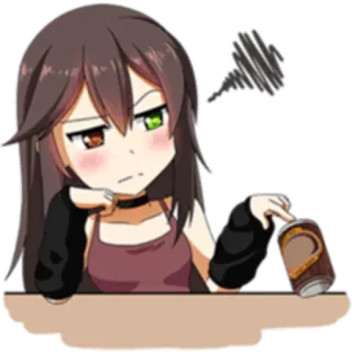 😕 Anime Mädchen, Genervt, Getränk, Süß, Chibi whatsapp sticker