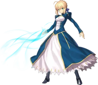 😑 Saber Fate/stay night Anime, Personagem feminina, Espada, Vestido azul, Cabelo loiro, Série Fate, Fantasia, Heroico, Excalibur telegram sticker