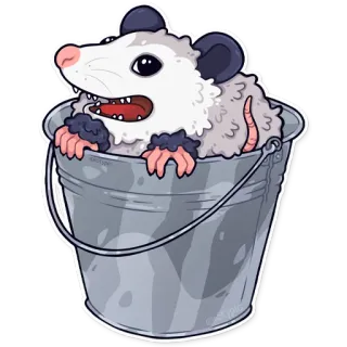 🪣 опоссум, поссум, ведро, животное, милый, наклейка whatsapp sticker