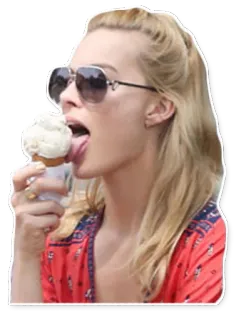 👅 glace, manger, femme, blonde, lunettes de soleil, lécher whatsapp sticker