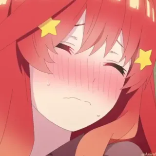 ☕️ Yotsuba Nakano The Quintessential Quintuplets Anime, Desenho animado, Cabelo ruivo, Corando, Envergonhado/a, Fofo/a telegram sticker