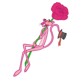 🌹 Pink Panther cartoon, pink panther, rose, elegant, top hat telegram sticker