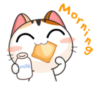 😋 Morning cat, milk, morning, breakfast, toast, cute telegram sticker