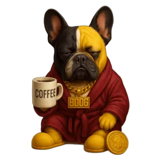 🥱 COFFEE, BOOG Hund, Kaffee, Boog, Haustier, Tier, Französische Bulldogge, Goldkette telegram sticker