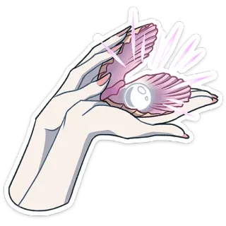 🦪 pearl, hand, shell, pink, shiny whatsapp sticker
