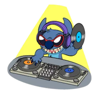 😎 Stitch DJ, Стич, Наушники, Виниловый проигрыватель, Музыка whatsapp sticker