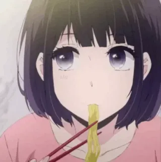 ✨ Anime, Garota, Comendo, Macarrão, Hashi telegram sticker