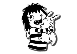 😍 漫画, ウサギ, キャラクター, ハグ, 白黒 telegram sticker