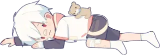 💀 Anime, Desenho animado, Menino, Dormindo, Ursinho de pelúcia, Fofo telegram sticker