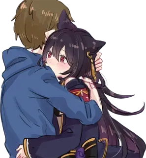 🤗 anime, cartoon, hug, couple, cat ears, cute whatsapp sticker