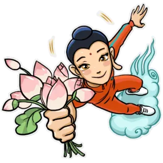 🌷 Boeddha, Lotus, Vrede, Gelukkig, Cartoon telegram sticker