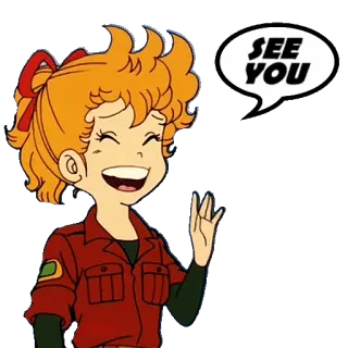 🤗 Valerie Frizzle The Magic School Bus SEE YOU desenho animado, sorrindo, acenando, Valerie Frizzle, The Magic School Bus, personagem telegram sticker