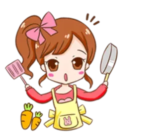 😳 cozinha, desenho animado, dona de casa, avental, cenoura, panela, espátula whatsapp sticker