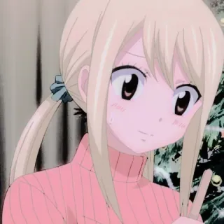 🎏 Lucy Heartfilia Fairy Tail Anime, Chica, Lucy, Lucy Heartfilia, Fairy Tail, Signo de la paz, Dibujo animado whatsapp sticker