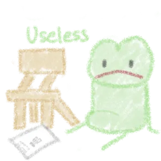 😔 Useless inútil, rã, triste, cadeira, fracasso, ineficaz, inútil telegram sticker