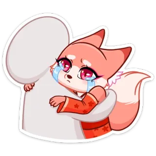 😔 лиса, плачет, грустно, аниме, мультфильм, стикер telegram sticker