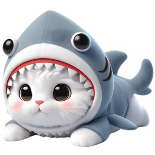 🥹 chat, requin, mignon, chaton, animal, animal de compagnie, dessin animé telegram sticker