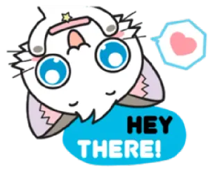 💕 HEY THERE! gato, fofo, adesivo, saudação, coração, animação whatsapp sticker