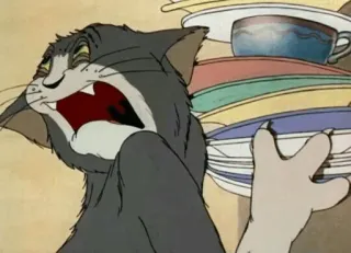 😩 Tom Cat Tom and Jerry gato, desenho animado, cansado, louça, pilha, humor telegram sticker
