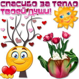😀 спасибо за тепло твоей души! grazie, calore, cuore, sole, fiori telegram sticker