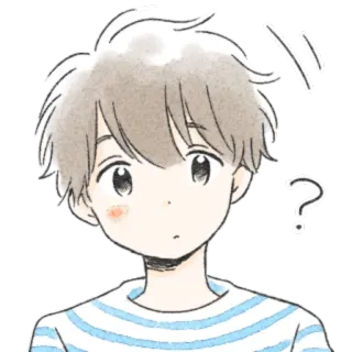 😶 애니메이션 남자, 혼란스러움, 물음표, 줄무늬 셔츠, 귀여운, 애니메이션, 만화 telegram sticker