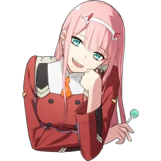 😏 Zero Two Darling in the Franxx anime, character, Zero Two, Darling in the Franxx, lollipop, anime girl telegram sticker