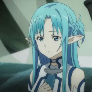🦋 Asuna Sword Art Online 애니메이션, 아스나, 소드 아트 온라인, 캐릭터, 연한 파란 머리, 엘프 귀, 비디오 게임 telegram sticker