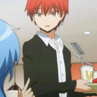 🙂 Karma Akabane Assassination Classroom Anime, Karma Akabane, Assassination Classroom, cabelo ruivo, uniforme escolar, McDonald's telegram sticker