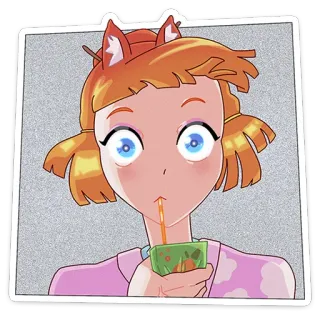 😮 anime, cartoon, girl, drink, juice, fox ears, kawaii telegram sticker