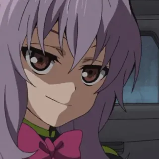 🔙 Anime, Mädchen, Shinoa Hiragi, Grinsen, lila Haare telegram sticker