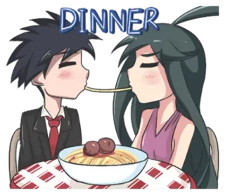 🍝 DINNER food, spaghetti, dinner, love, couple, anime telegram sticker