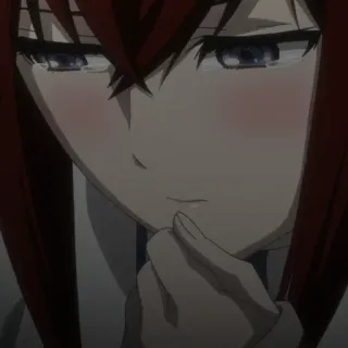 ⚙️ Kurisu Makise Steins;Gate anime, garota, cientista, cabelo ruivo, pensativa, corar whatsapp sticker