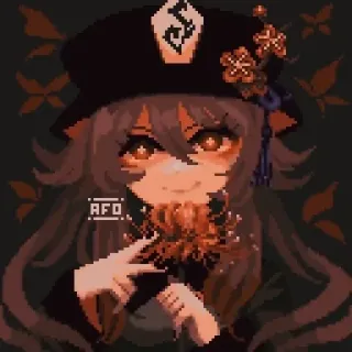 🌟 Hu Tao Genshin Impact Anime, Mädchen, Blumen, Hut, Pixelkunst, Niedlich telegram sticker
