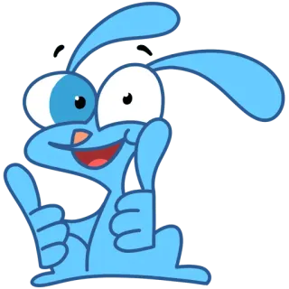 👍 Dibujo animado, Conejo, Azul, Pulgar arriba, Feliz, Animal telegram sticker