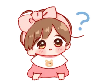 🎭 desenho animado, pergunta, fofo, menina, laço whatsapp sticker